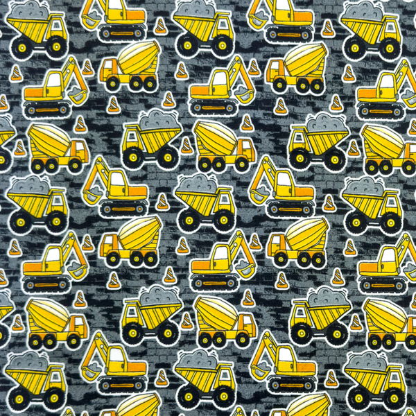 Baumwolljersey Baufahrzeuge Gelb