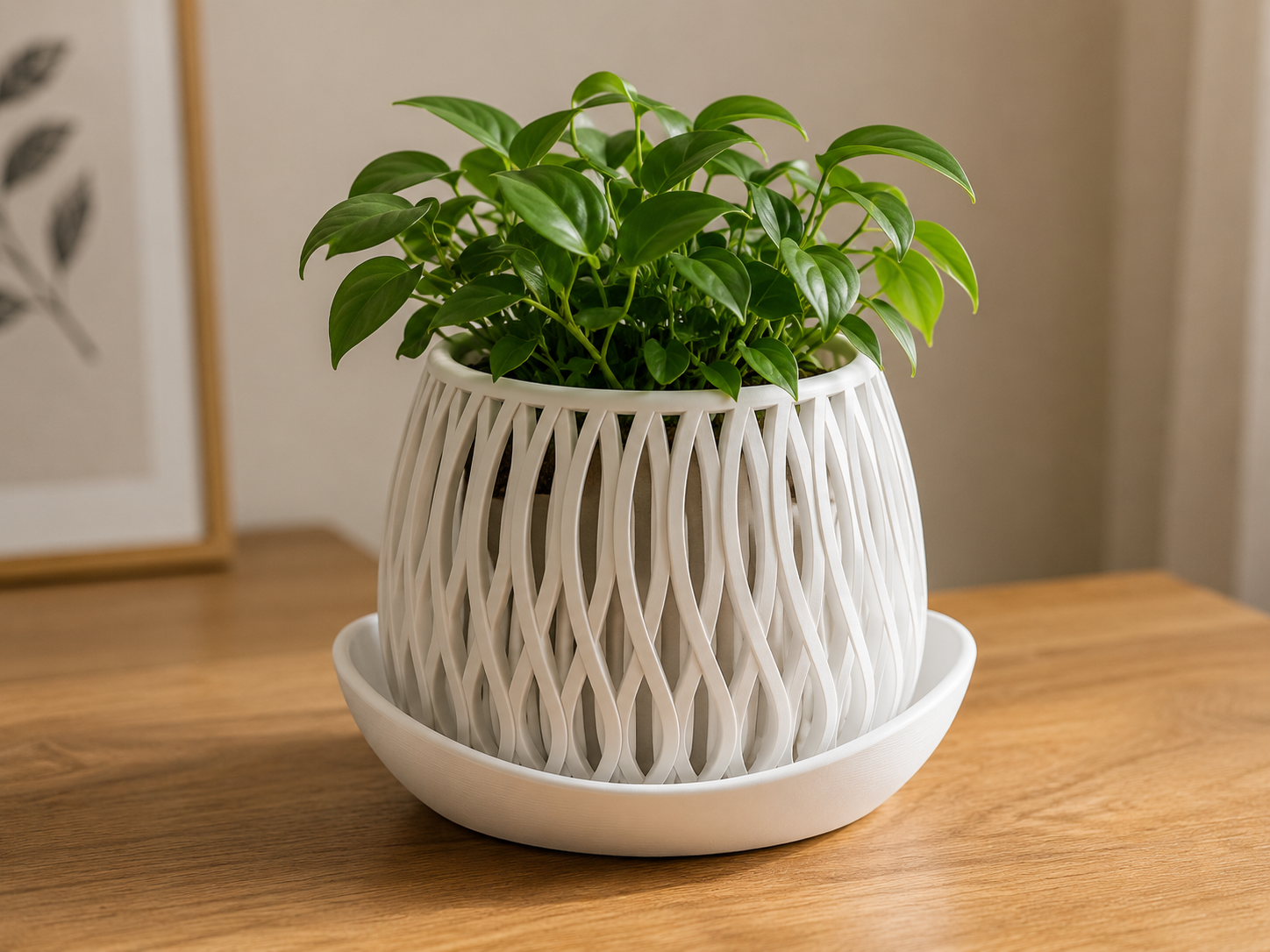 Pot de fleurs ajouré avec coupelle imprimé en 3D