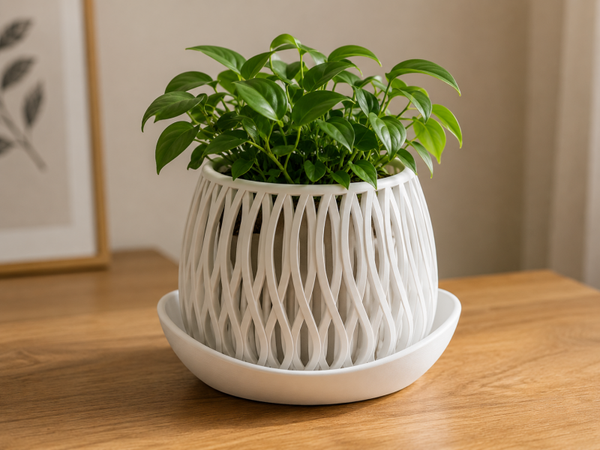 Pot de fleurs ajouré avec coupelle imprimé en 3D