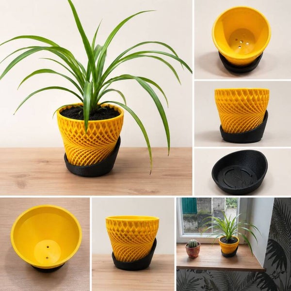 Pot de fleurs tressé avec coupelle imprimé en 3D