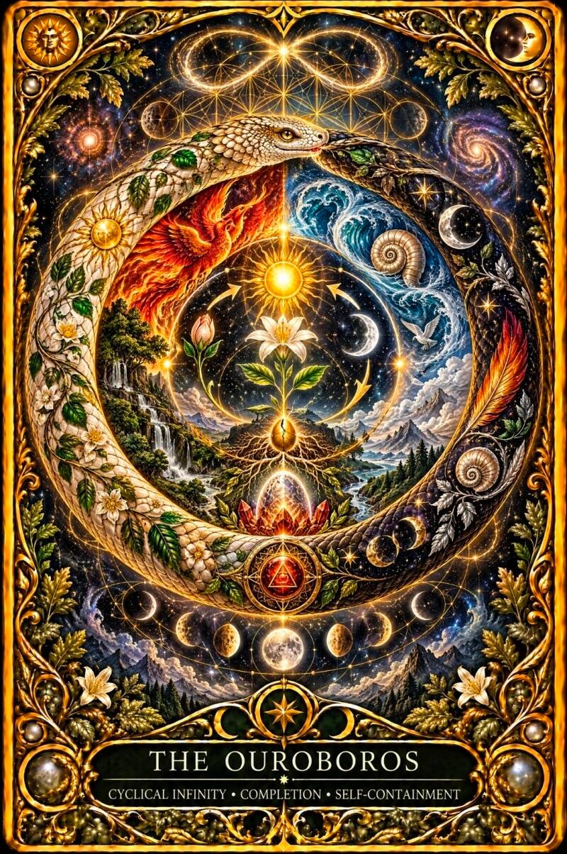 The Ouroboros Vila Oracle Card AI Image Created by Manus 