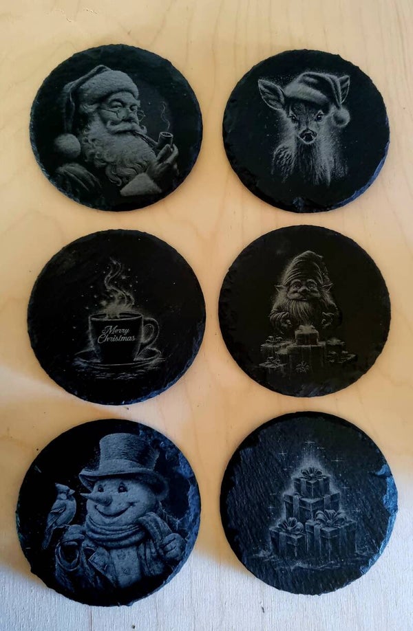 Schiefer-Untersetzer 6er Set Weihnachten