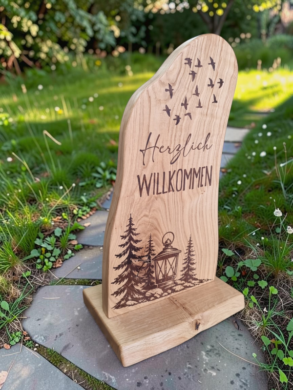 Holzaufsteller „Herzlich Willkommen“