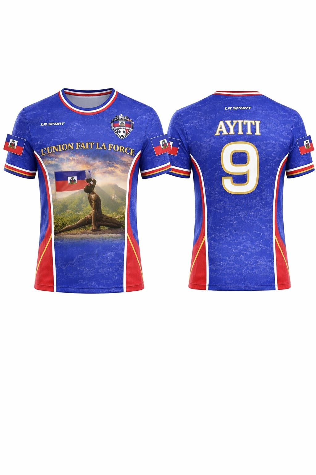 T-shirt sportif haïtien "L’Union Fait la Force – Le Marron Inconnu" Couleurs de notre identité