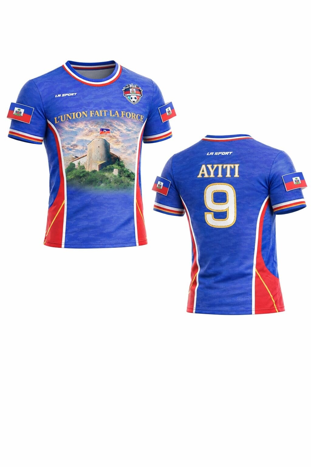 T-shirt sportif haïtien "Union fait la force – Citadelle Laferrière" Couleurs de notre identité
