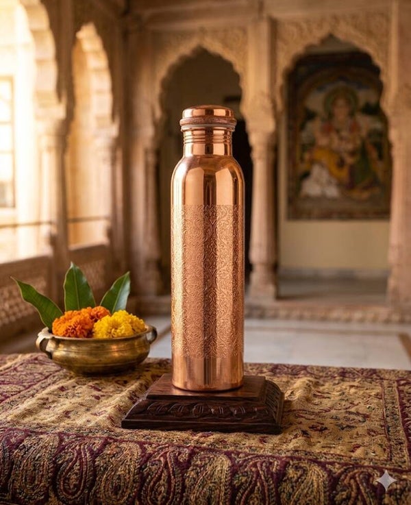 Gourde en Cuivre Pur Gravée – 950 ml "Ananta"