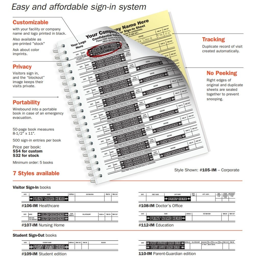 Confidential Sign-In Books for Healthcare (HIPAA), Schools & Businesses