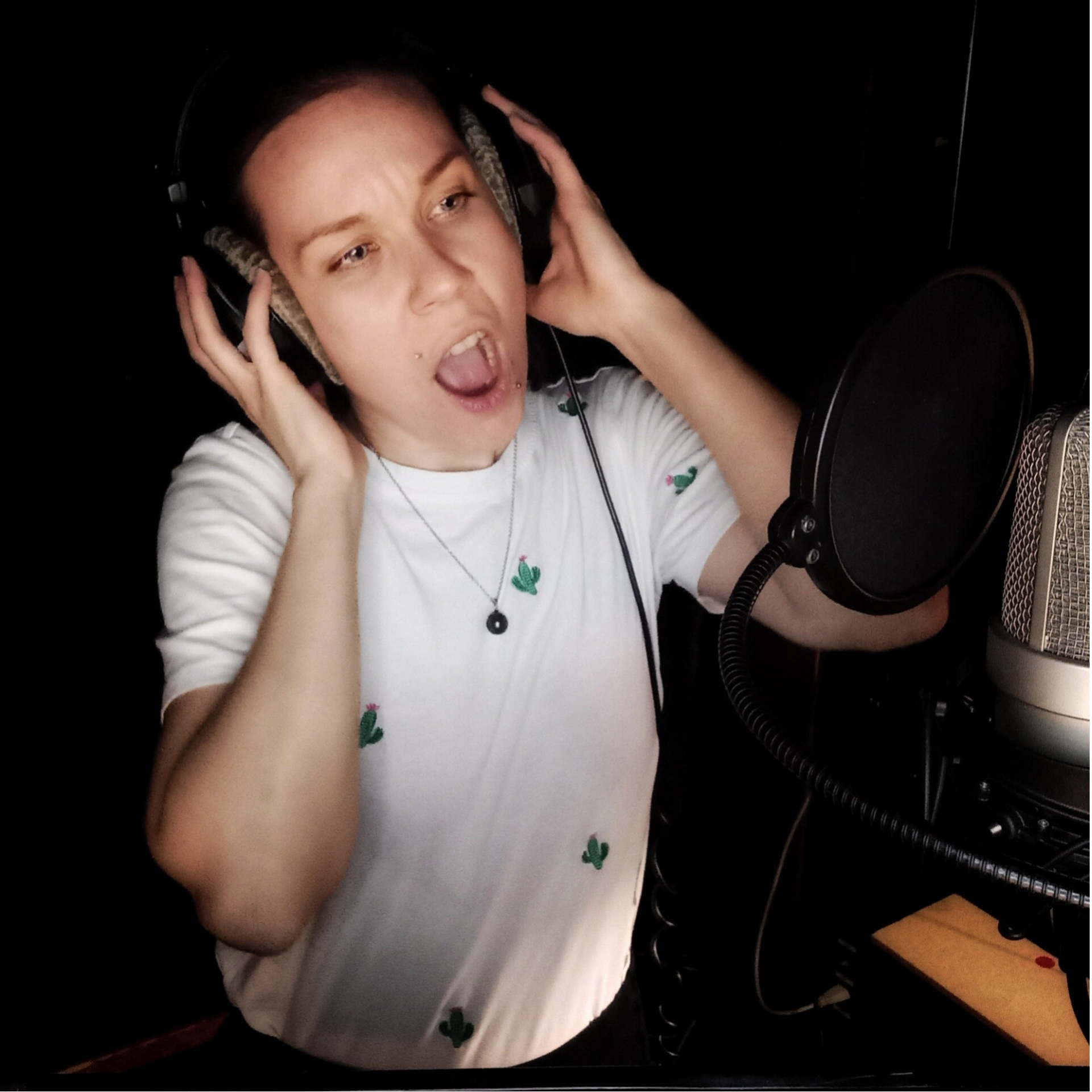 Vocalist recording at the Music Studio