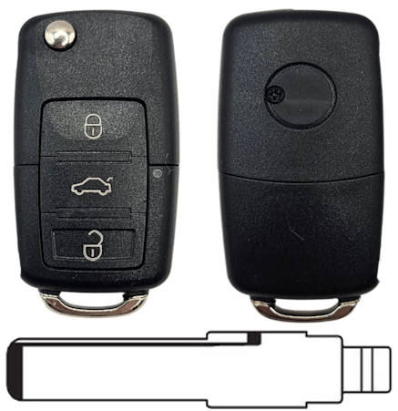 Volkswagen 3-knops klapsleutel koffer 434MHZ HU66 ID48