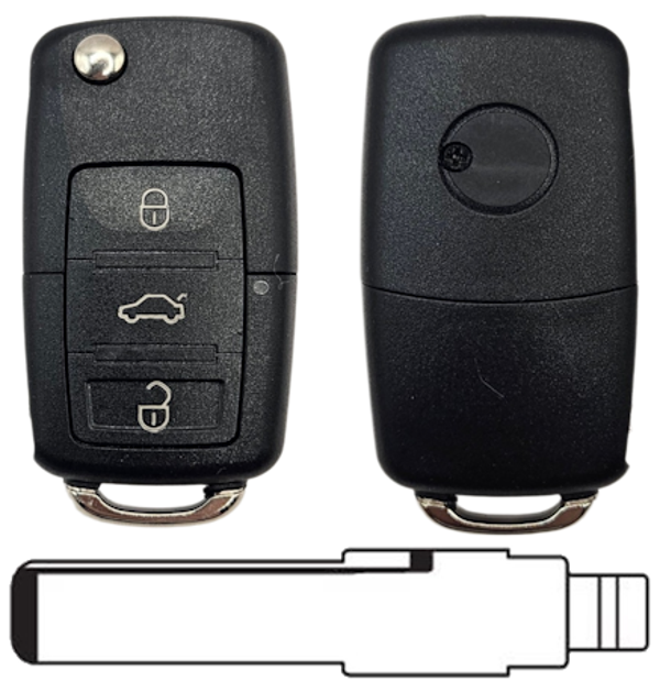 Volkswagen 3-knops klapsleutel koffer 434MHZ HU66 ID48