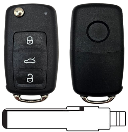 Volkswagen 3-knops klapsleutel koffer HU66 lege behuizing