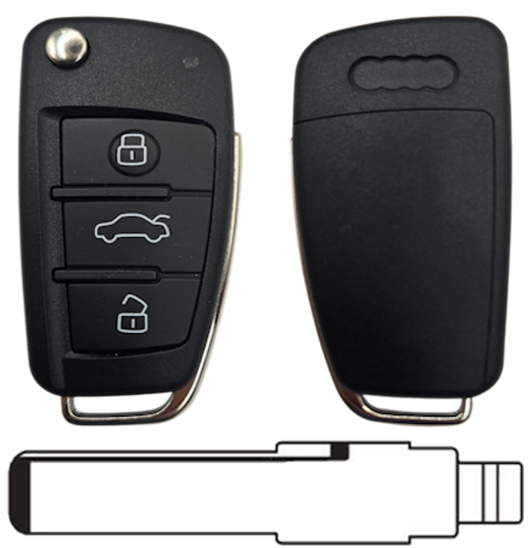 Audi 3-knops klapsleutel koffer HU66 Lege behuizing