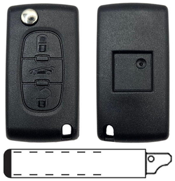 Citroen 3-knops klapsleutel koffer HU83 433MHZ ID46 ASK/FSK
