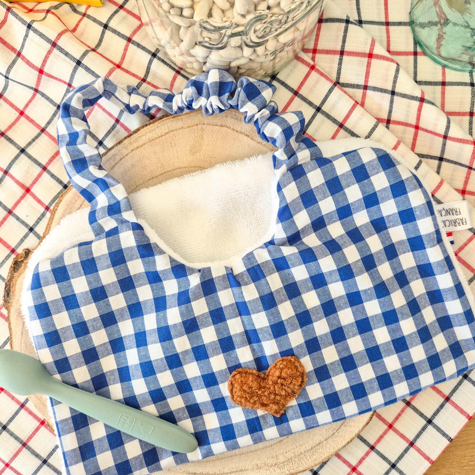 Grand bavoir élastique vichy maternelle