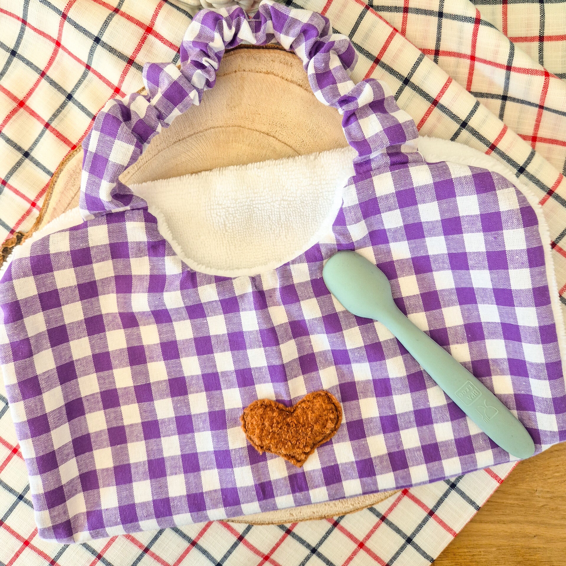 Grand bavoir élastique vichy maternelle