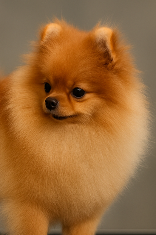 Pomeriaan puppybehandeling bij Nina’s Poms Care trimsalon in Badhoevedorp – wassen, föhnen, ontklitten, knippen, ogen reinigen en nagels knippen.