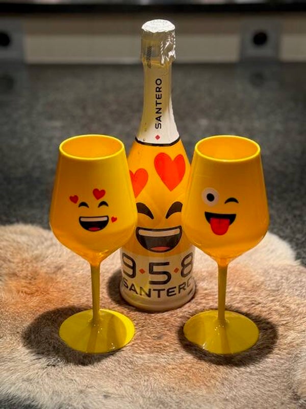 Set van Fles bubbels Emoji + 2 kunststof glazen