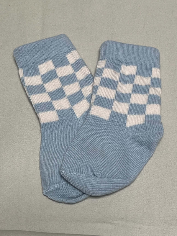Sokken - Wit en blauwe ruiten maat 62/68