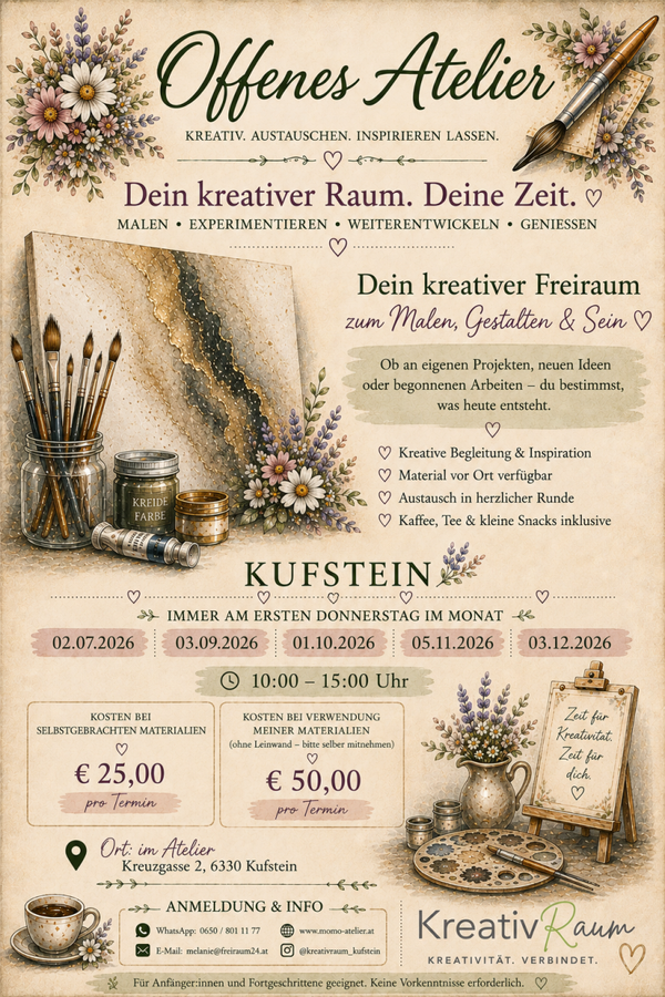 offenes Atelier mit Materialpauschale