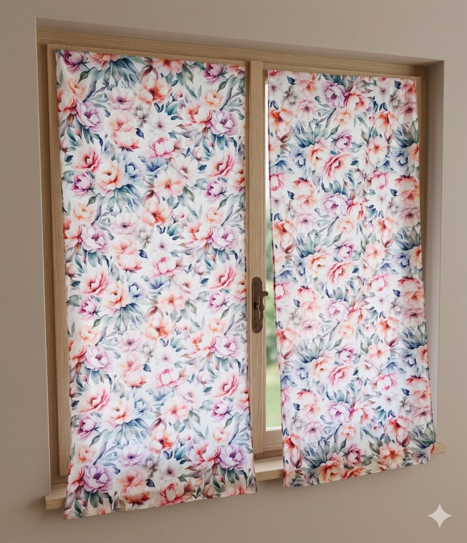 Coppia di Tende realizzate a mano con Stampe Floreali ad Acquerello