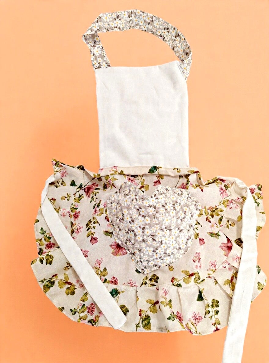 Grembiule da Cucina Shabby Chic con Tasca a Cuore e Volant