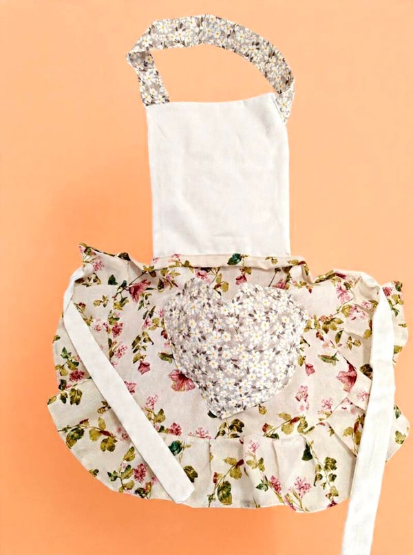 Grembiule da Cucina Shabby Chic con Tasca a Cuore e Volant