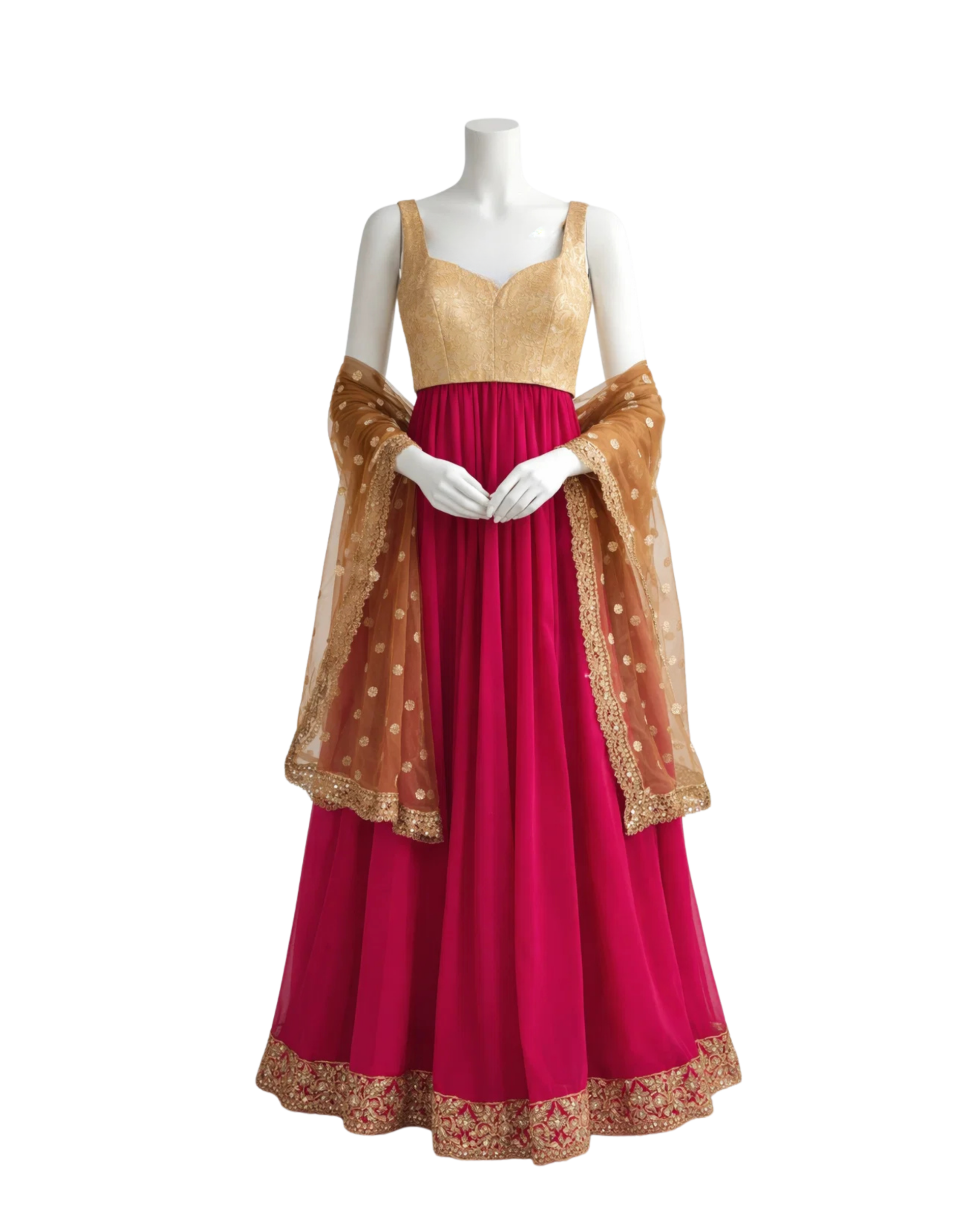 Rose Pink Lehenga, Gold Brocade Top
