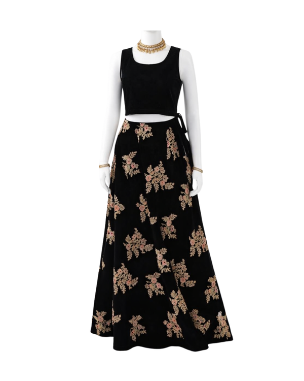 Black Floral Lehenga