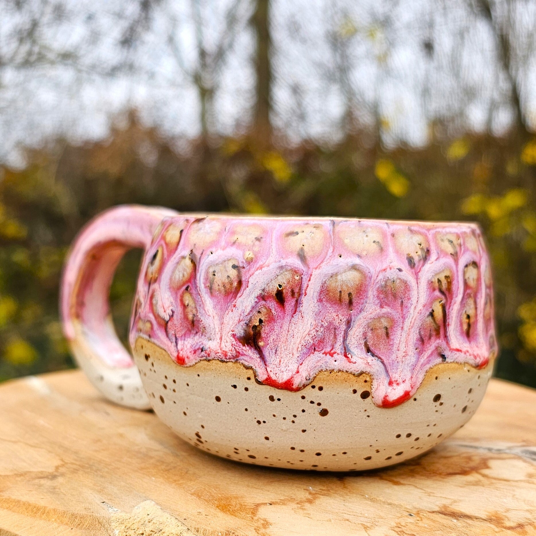 Big ear speckled mug Pink Dots