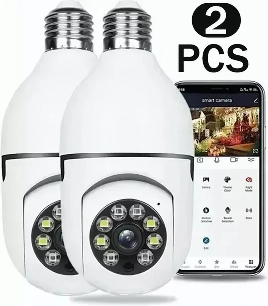Kit de 2 Cámaras de Seguridad 3MP, Cámaras WiFi Bombillas Inalámbricas para Interior 2304x1296P Full HD, Alarma Sirena Automatica Visión Nocturna | Compatible IOS/Android