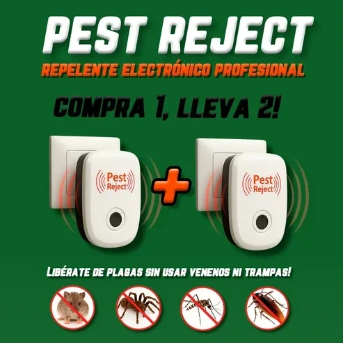 Repelente Ultrasónico Pest Reject 200m² – Seguro para Mascotas y Niños – COMPRA 1, LLEVA 2 [Sin Veneno, Silencioso]