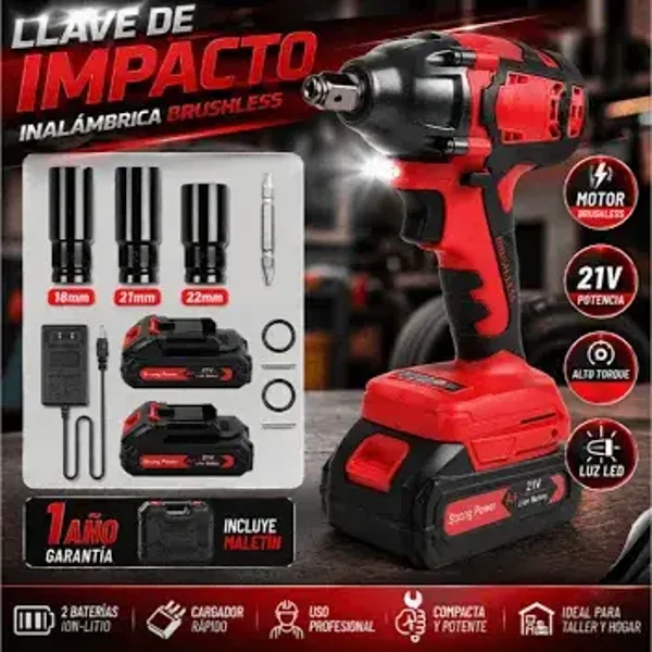 Taladro Llave De Impacto Inalámbrica y Eléctrica con 2 Baterías SimpleWork