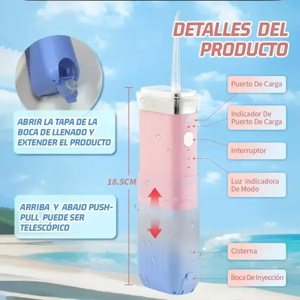 ® Irrigador Bucal De Dientes Profesional Portatil Y Recargable 3 Modos Con 4 Boquillas Water Flosser Irrigador Oral Escalable