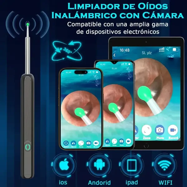 Limpiador de oídos quita cerilla, con cámara digital, tipo endoscopio, con luz LED