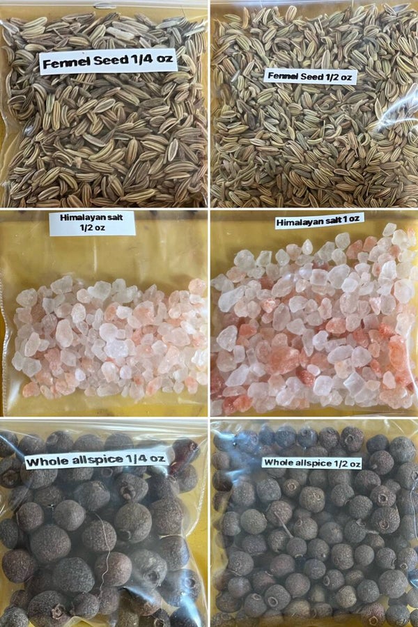 fennel, Himalayan salt, whole allspice