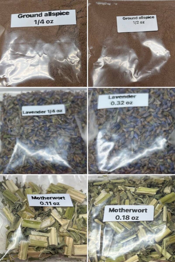 ground allspice, lavender, motherwort