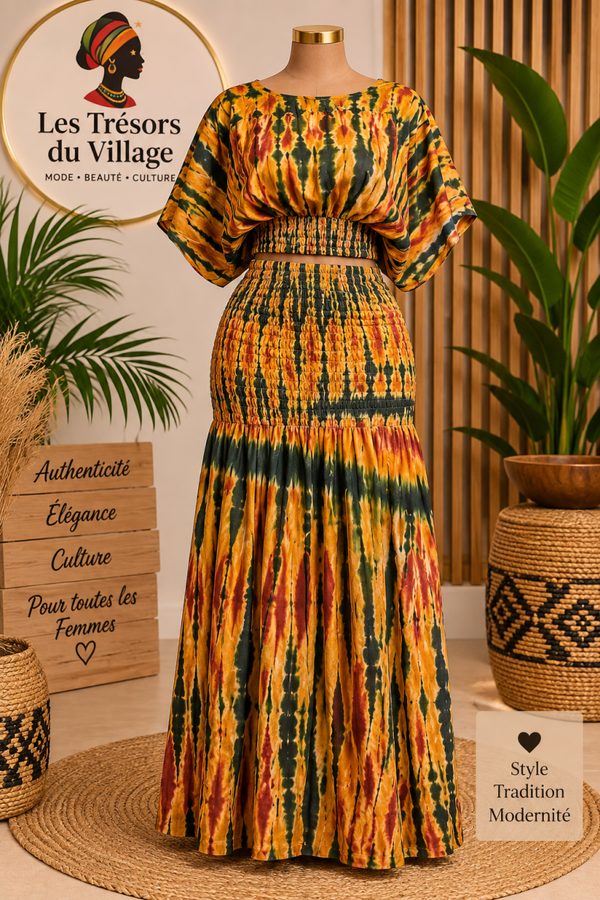 Ensemble long tie & dye – Élégance africaine