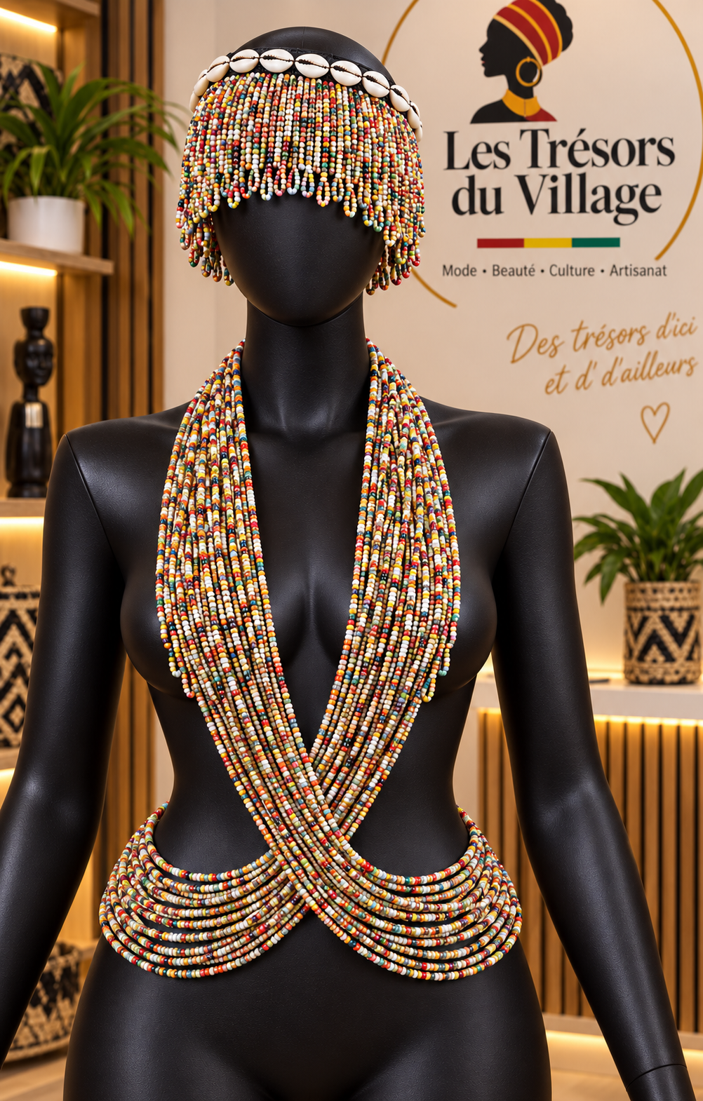 Ensemble traditionnel en perles multicolores