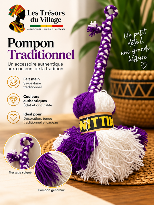 Pompon Traditionnel – Violet & Blanc 💜🤍