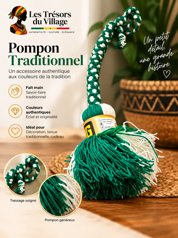 Pompon Traditionnel – Vert & Blanc 💚🤍
