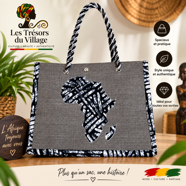 👜 Sac cabas “Afrique Élégance” – Gris & Noir
