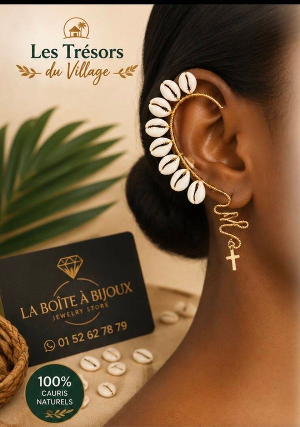 Bijou d’oreille « Couronne de Cauris » 🤍✨