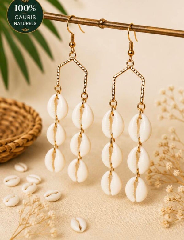 Boucles d’oreilles Cascade de Cauris 🤍