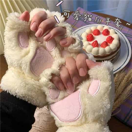GANT MITAINE HIVER BEIGE ET MARRON PATTE CHAT OU Ours Peluche Chaud Et Confortable Style Kawai Japonisant GANT MITAINE HIVER BEIGE ET MARRON PATTE CHAT OU Ours Peluche Chaud Et Confortable Style Kawai Japonisant