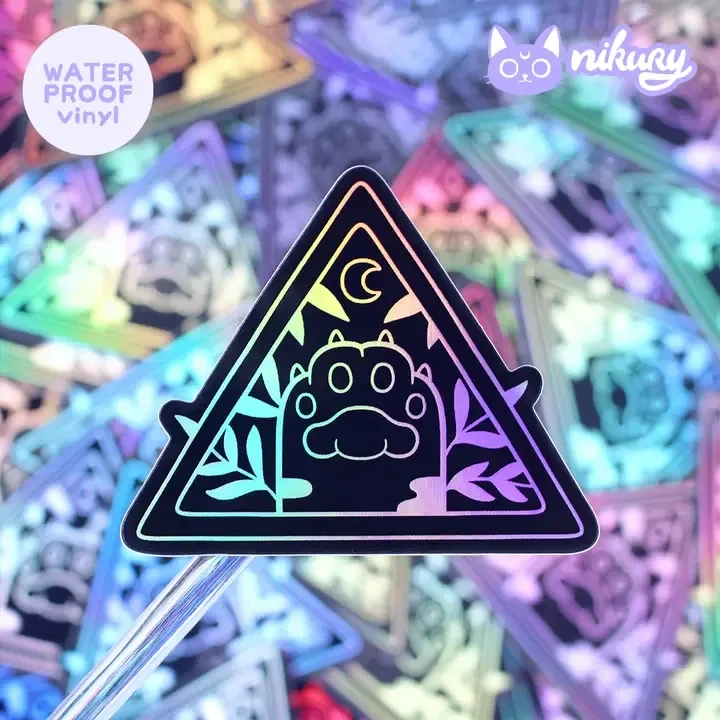 Autocollant holographique -  Patte de chat noir Witchy