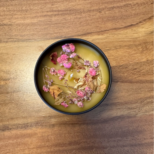 Bougie "Bien-être" fleurie à la cire d'Abeille Bio