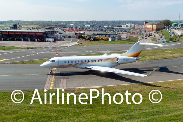 T7-JAT Bombardier Global Express XRS Empire Aviation on taxi to the runway at London Luton Airport UK 20-04-2025