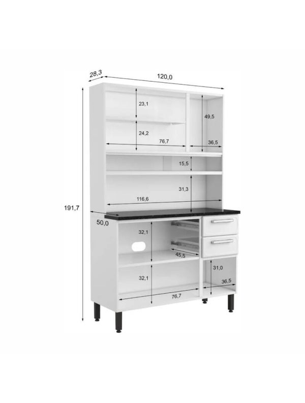 BERTOLINI KITCHEN FREE-STANDING UNIT + COUNTER - 1.2M WHITE FINISH