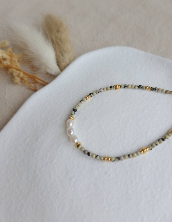 Bracelet Maeva Jaspe Dalmatien et perle d'eau douce
