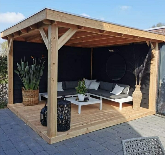 Overkapping plat dak 4x3 dubbelwandig met achterwand en zijwand
